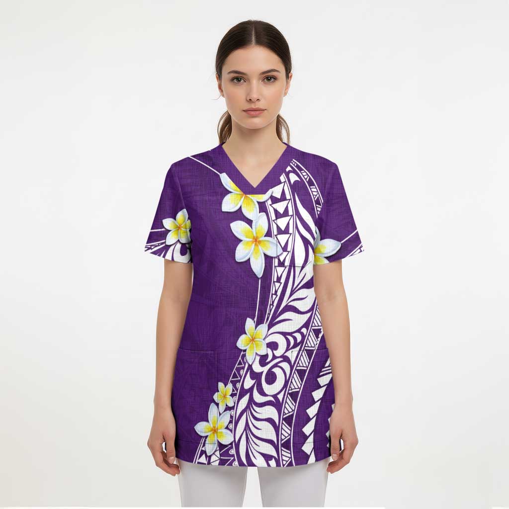 Hawaii Aloha Scrub Top Plumeria Vintage - Violet - Polynesian Pride