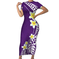 Hawaii Aloha Short Sleeve Bodycon Dress Plumeria Vintage - Violet LT7 Long Dress Violet - Polynesian Pride