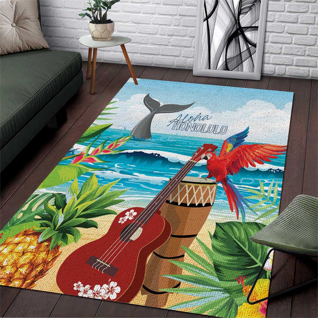 Aloha Honolulu Festival Area Rug Ukulele By The Shore