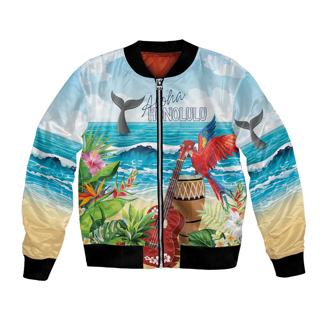 Aloha Honolulu Festival Bomber Jacket Ukulele By The Shore