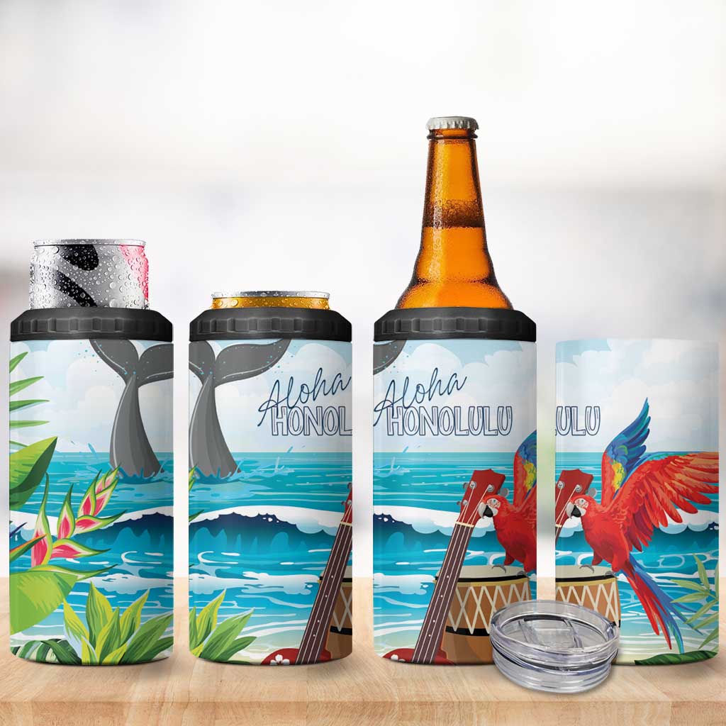 Aloha Honolulu Festival 4 in 1 Can Cooler Tumbler Ukulele By The Shore
