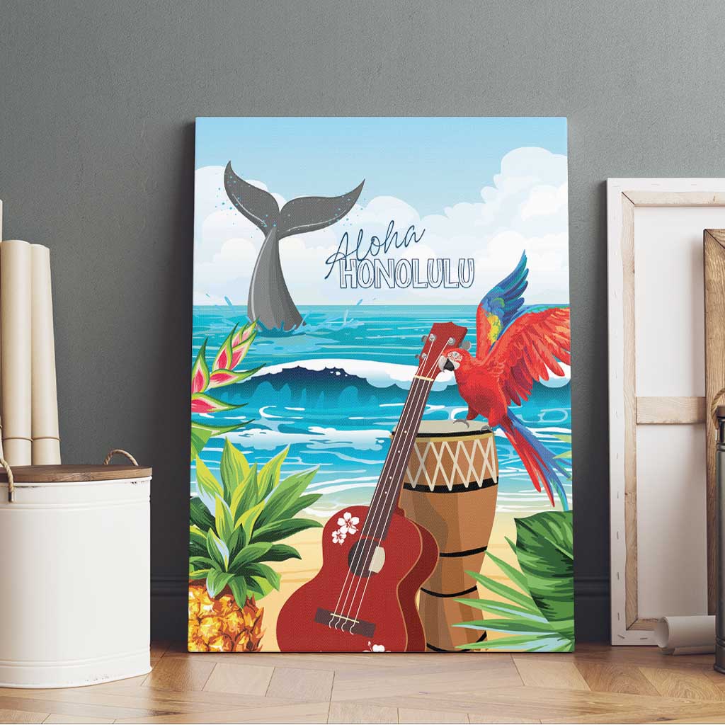 Aloha Honolulu Festival Canvas Wall Art Ukulele By The Shore