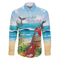 Aloha Honolulu Festival Family Matching Off Shoulder Short Dress and Hawaiian Shirt Ukulele By The Shore