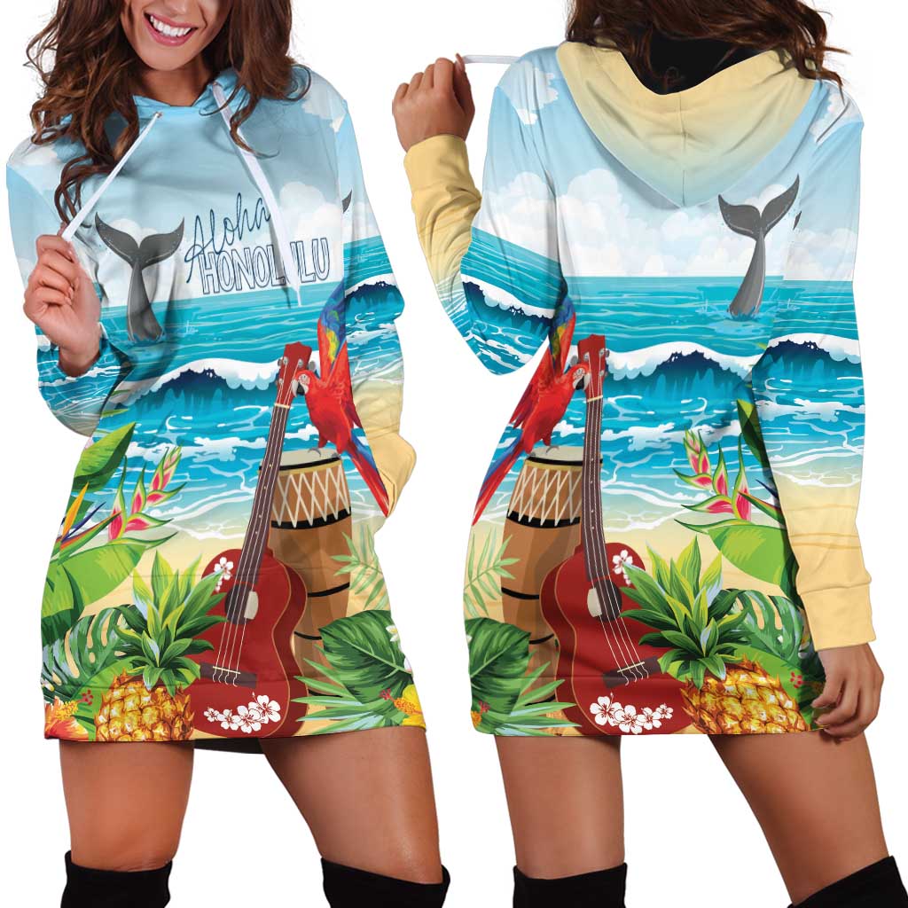 Aloha Honolulu Festival Hoodie Dress Ukulele By The Shore