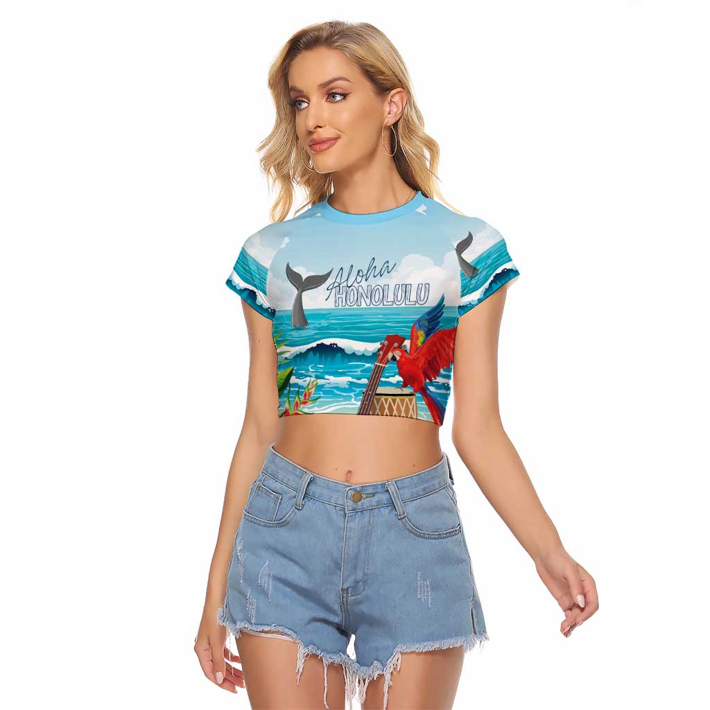 Aloha Honolulu Festival Raglan Cropped T Shirt Ukulele By The Shore LT7 Female Art - Polynesian Pride