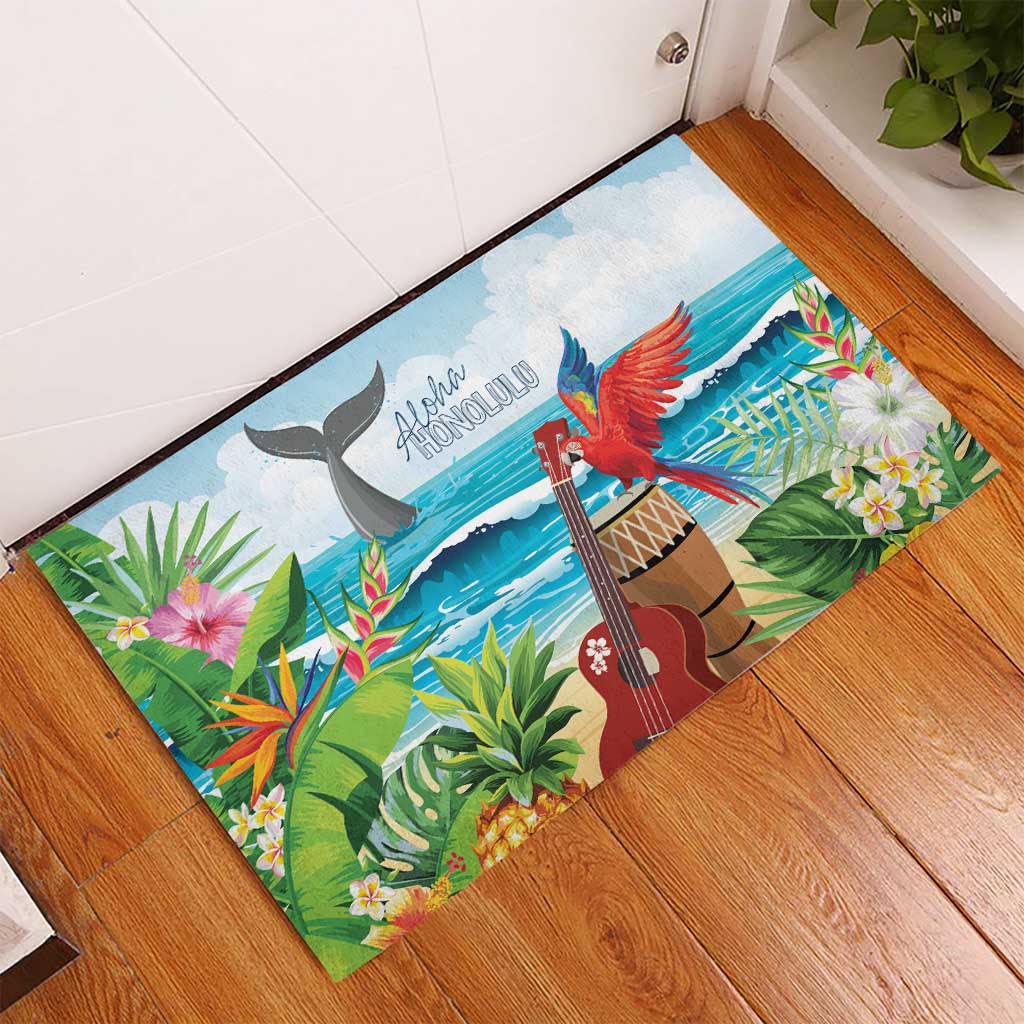 Aloha Honolulu Festival Rubber Doormat Ukulele By The Shore