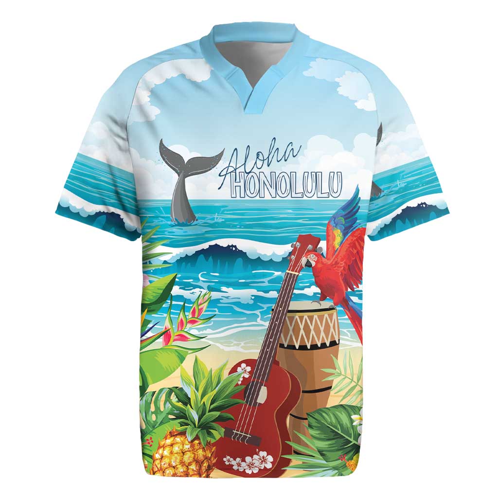 Aloha Honolulu Festival Rugby Jersey Ukulele By The Shore