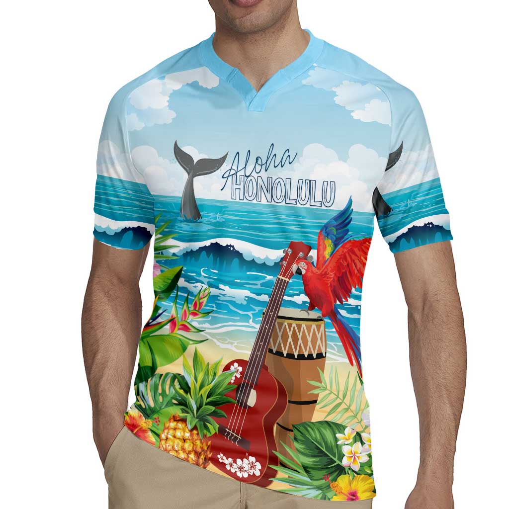 Aloha Honolulu Festival Rugby Jersey Ukulele By The Shore