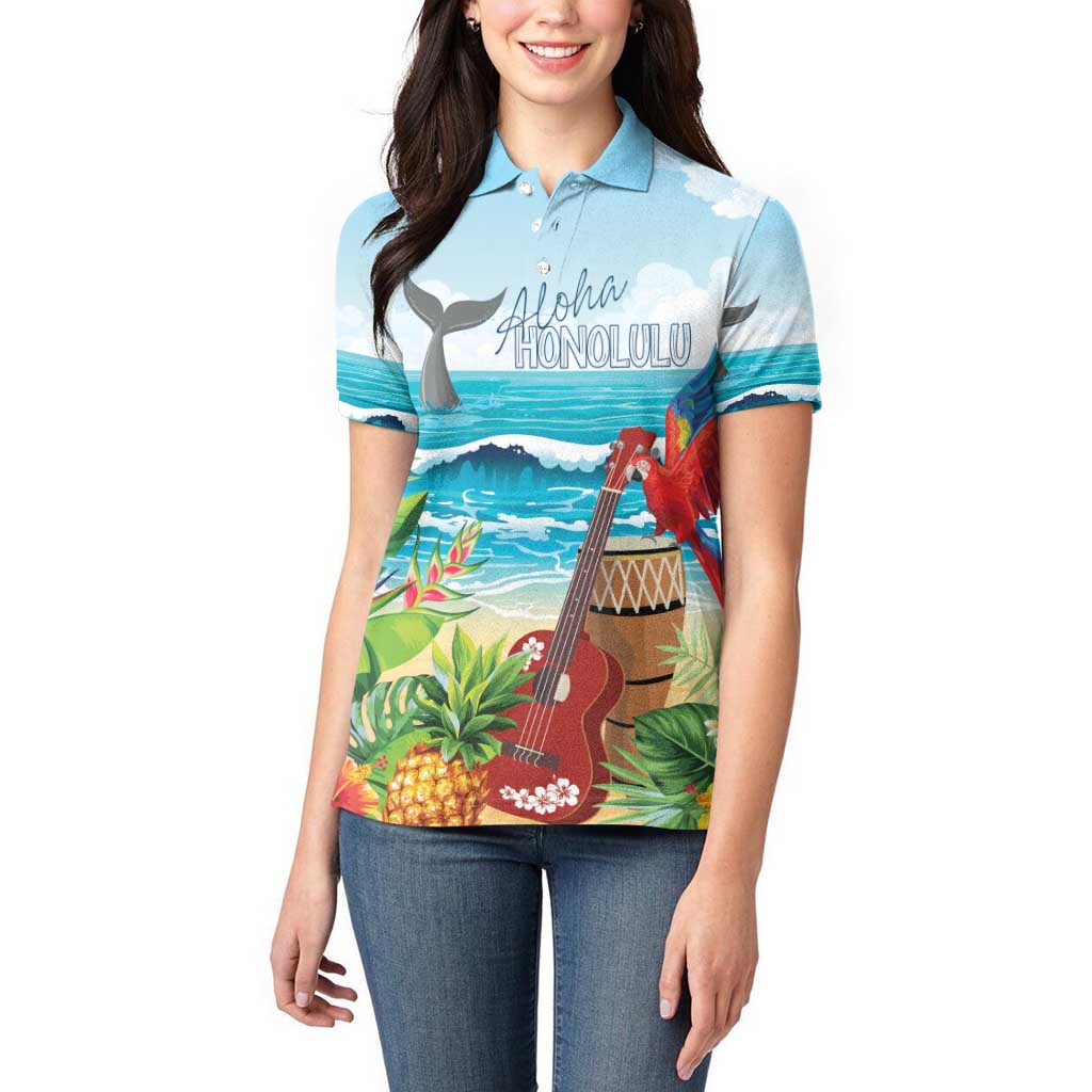 Aloha Honolulu Festival Women Polo Shirt Ukulele By The Shore