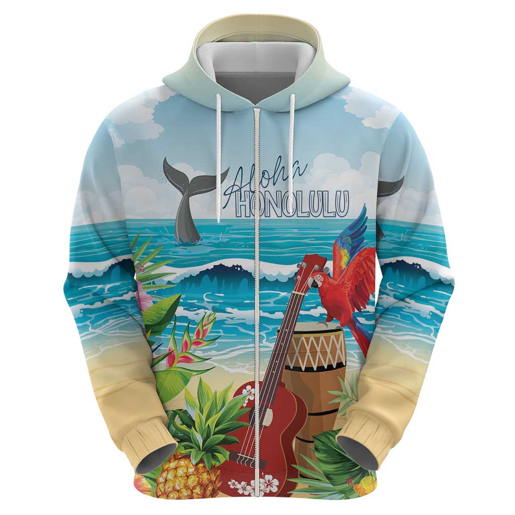 Aloha Honolulu Festival Zip Hoodie Ukulele By The Shore