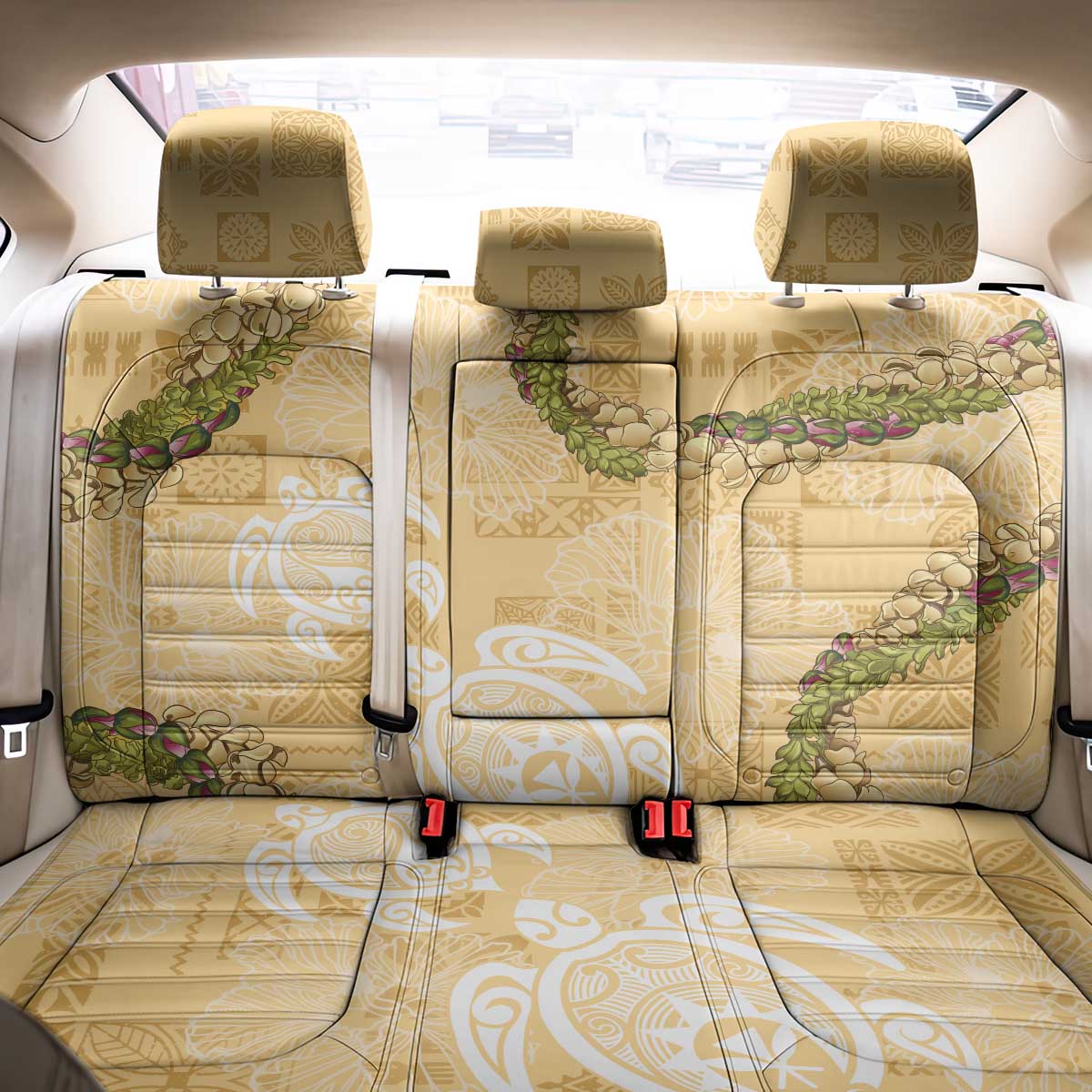 Aloha Honolulu Festival Back Car Seat Cover Hawaii Kapa Mix Flowers Lei