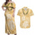 Aloha Honolulu Festival Couples Matching Off Shoulder Maxi Dress and Hawaiian Shirt Hawaii Kapa Mix Flowers Lei