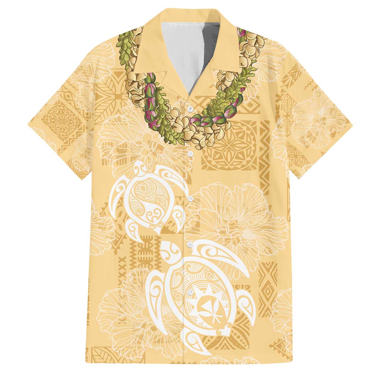 Aloha Honolulu Festival Family Matching Off The Shoulder Long Sleeve Dress and Hawaiian Shirt Hawaii Kapa Mix Flowers Lei