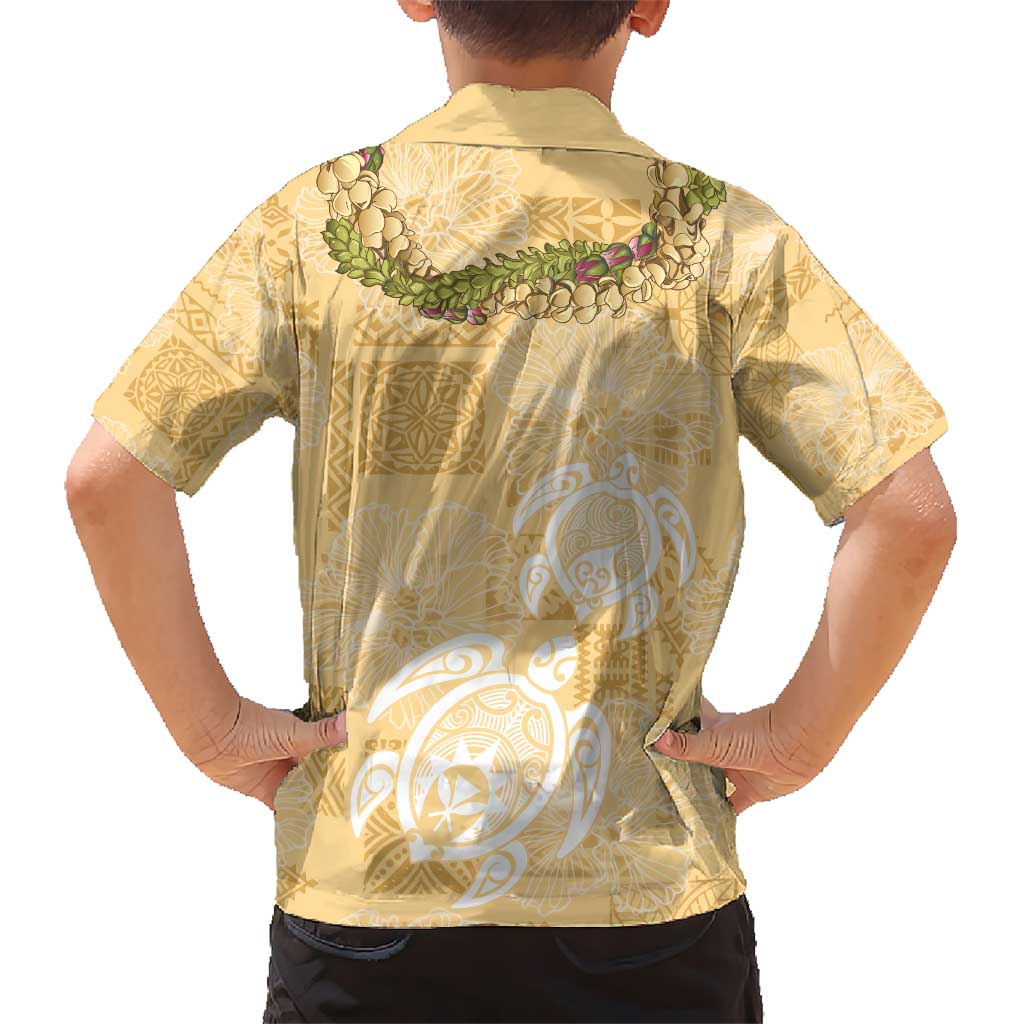 Aloha Honolulu Festival Kid Hawaiian Shirt Hawaii Kapa Mix Flowers Lei