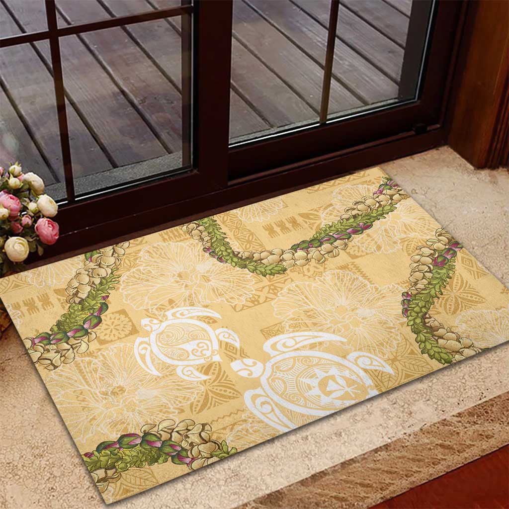 Aloha Honolulu Festival Rubber Doormat Hawaii Kapa Mix Flowers Lei