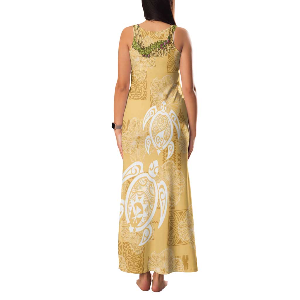 Aloha Honolulu Festival Tank Maxi Dress Hawaii Kapa Mix Flowers Lei