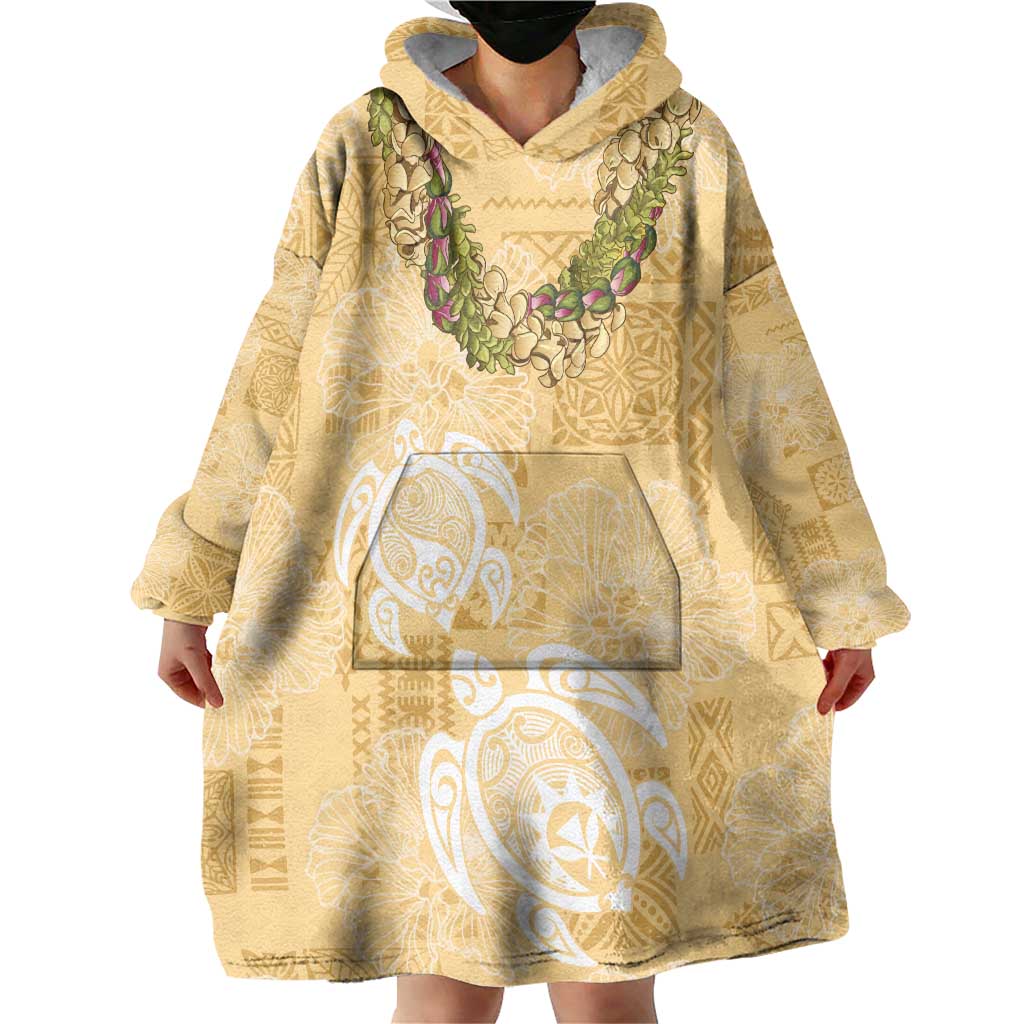 Aloha Honolulu Festival Wearable Blanket Hoodie Hawaii Kapa Mix Flowers Lei