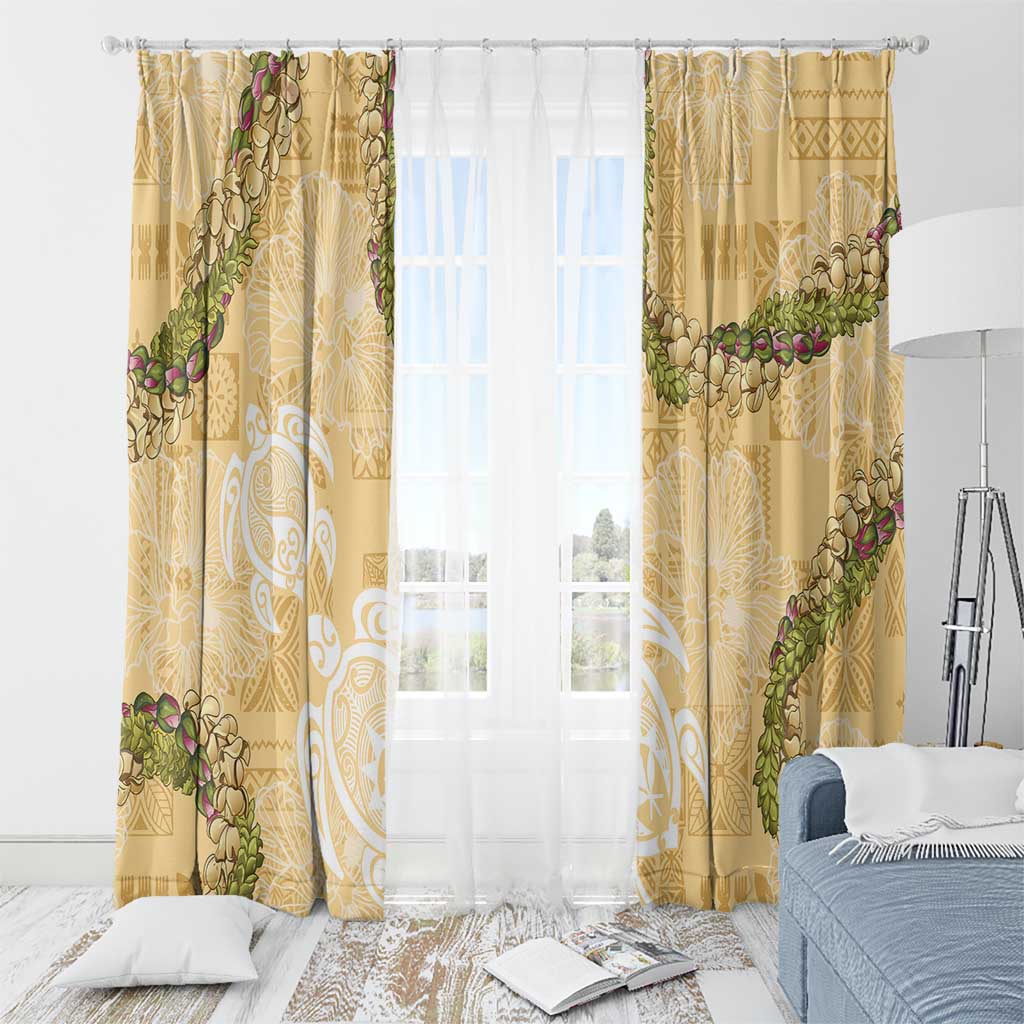 Aloha Honolulu Festival Window Curtain Hawaii Kapa Mix Flowers Lei