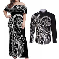 Polynesia Beach Volleyball Personalized Couples Matching Off Shoulder Maxi Dress and Long Sleeve Button Shirt Basic