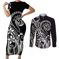 Polynesia Beach Volleyball Personalized Couples Matching Short Sleeve Bodycon Dress and Long Sleeve Button Shirt Basic