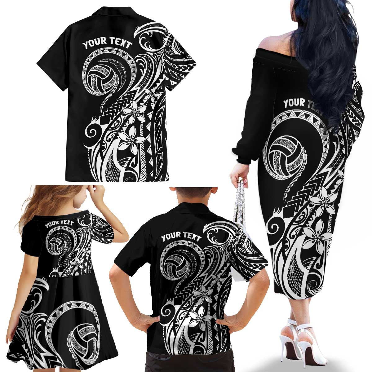 Polynesia Beach Volleyball Personalized Family Matching Off The Shoulder Long Sleeve Dress and Hawaiian Shirt Basic