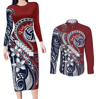 Polynesia Beach Volleyball Personalized Couples Matching Long Sleeve Bodycon Dress and Long Sleeve Button Shirt Special
