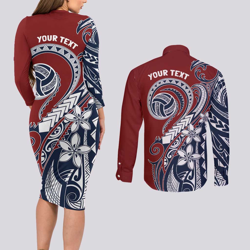 Polynesia Beach Volleyball Personalized Couples Matching Long Sleeve Bodycon Dress and Long Sleeve Button Shirt Special
