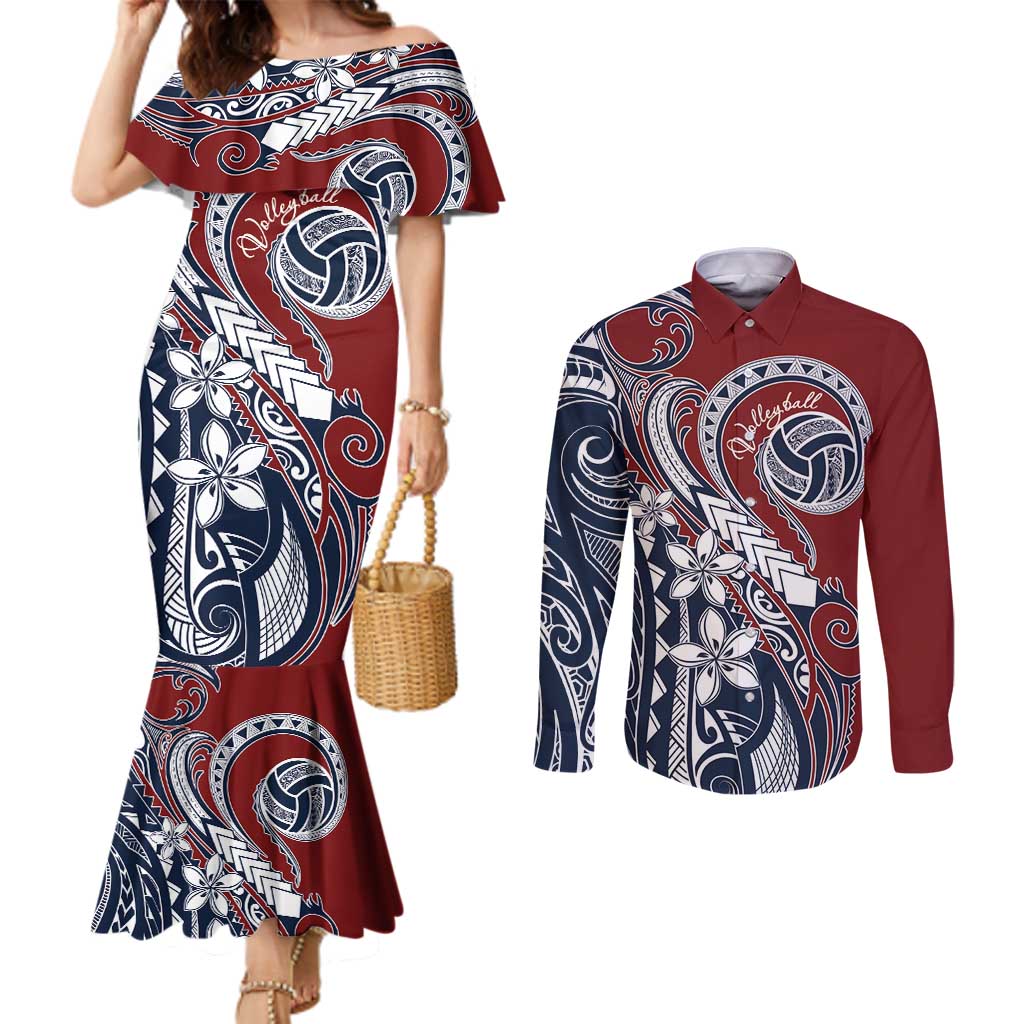 Polynesia Beach Volleyball Personalized Couples Matching Mermaid Dress and Long Sleeve Button Shirt Special