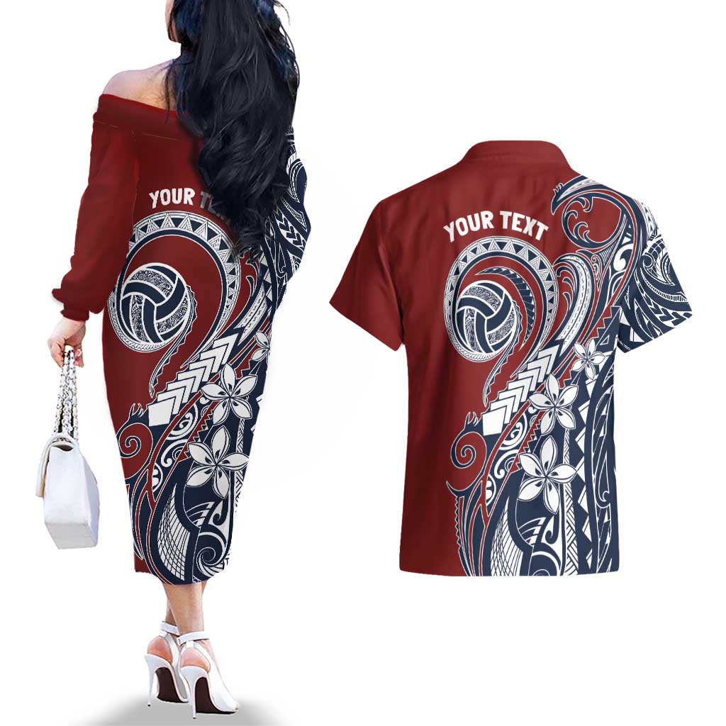 Polynesia Beach Volleyball Personalized Couples Matching Off The Shoulder Long Sleeve Dress and Hawaiian Shirt Special