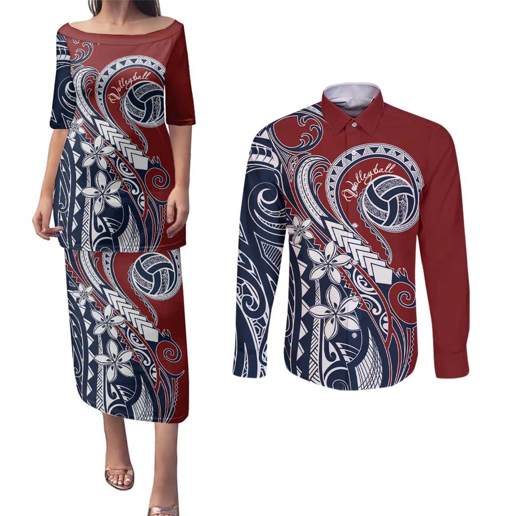 Polynesia Beach Volleyball Personalized Couples Matching Puletasi and Long Sleeve Button Shirt Special