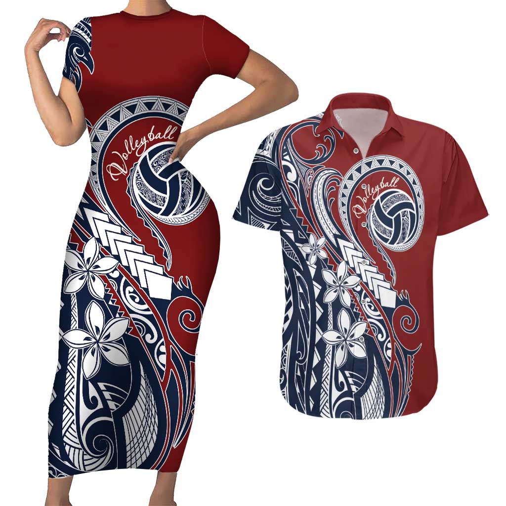 Polynesia Beach Volleyball Personalized Couples Matching Short Sleeve Bodycon Dress and Hawaiian Shirt Special