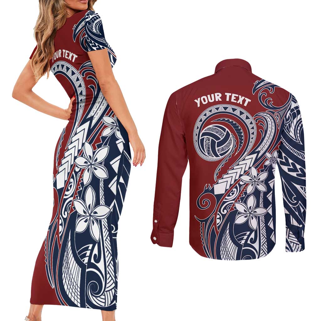 Polynesia Beach Volleyball Personalized Couples Matching Short Sleeve Bodycon Dress and Long Sleeve Button Shirt Special