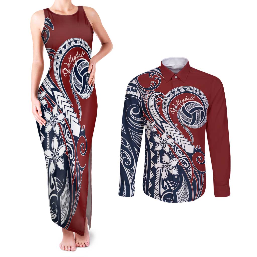 Polynesia Beach Volleyball Personalized Couples Matching Tank Maxi Dress and Long Sleeve Button Shirt Special