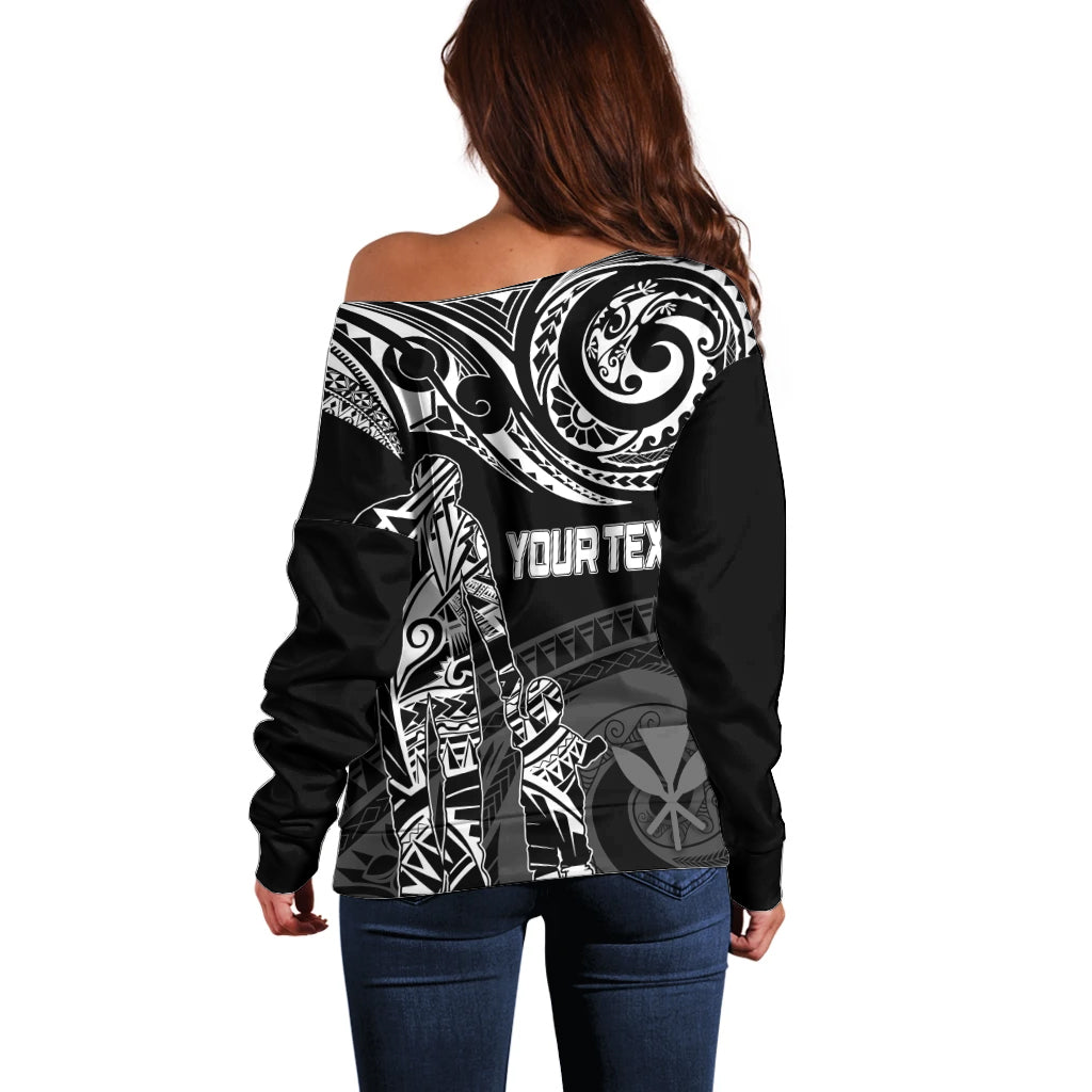 Personalised Father's Day Kanaka Hawaii Off Shoulder Sweater Polynesian Dad & Kid LT7 - Polynesian Pride
