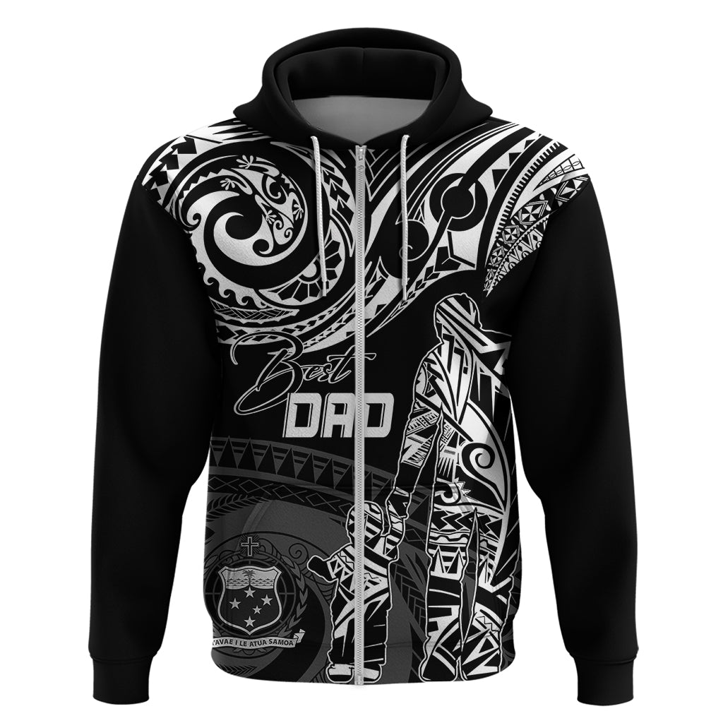 Custom Fathers Day Samoa Hoodie Polynesian Dad & Kid LT7 Zip Hoodie Black - Polynesian Pride