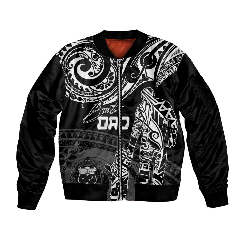 Personalised Father's Day Samoa Sleeve Zip Bomber Jacket Polynesian Dad & Kid LT7 Unisex Black - Polynesian Pride