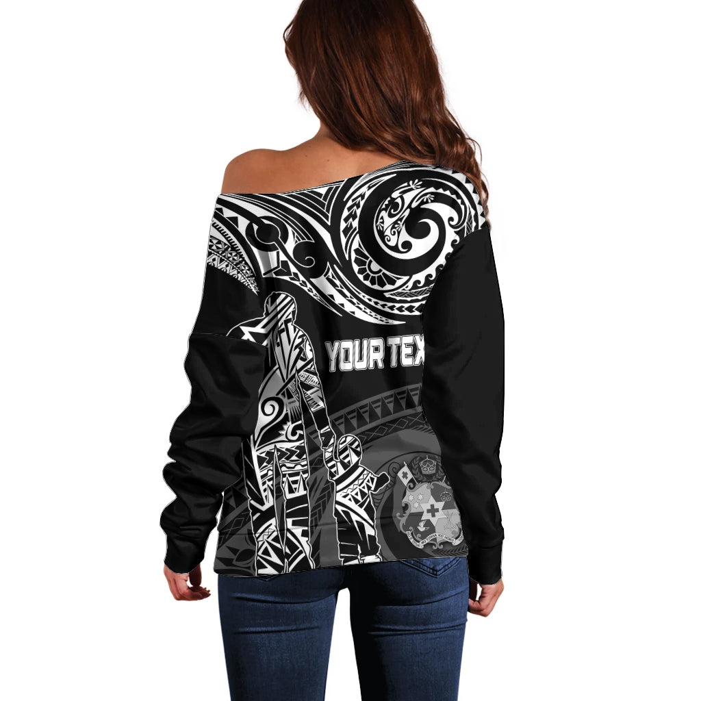 Personalised Father's Day Tonga Off Shoulder Sweater Polynesian Dad & Kid LT7 - Polynesian Pride