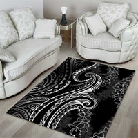Polynesia Plumeria Lei Area Rug Black Curves Motif