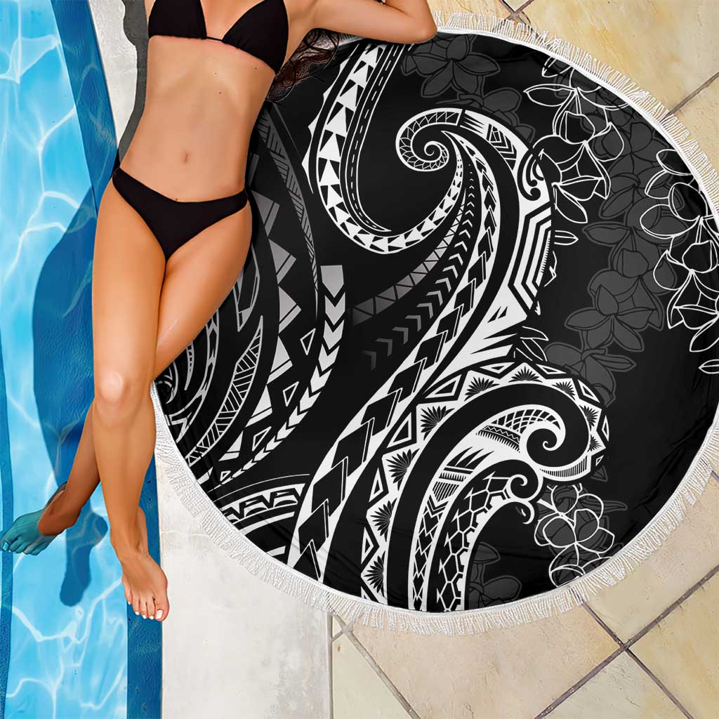 Polynesia Plumeria Lei Beach Blanket Black Curves Motif