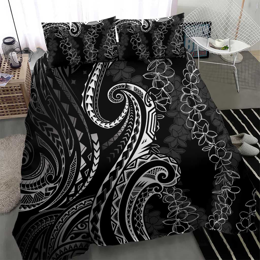 Polynesia Plumeria Lei Bedding Set Black Curves Motif