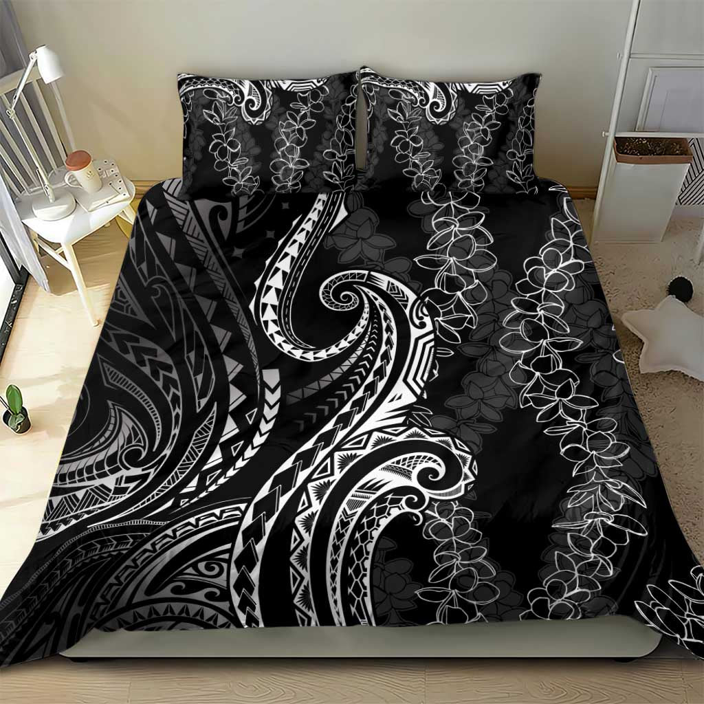 Polynesia Plumeria Lei Bedding Set Black Curves Motif