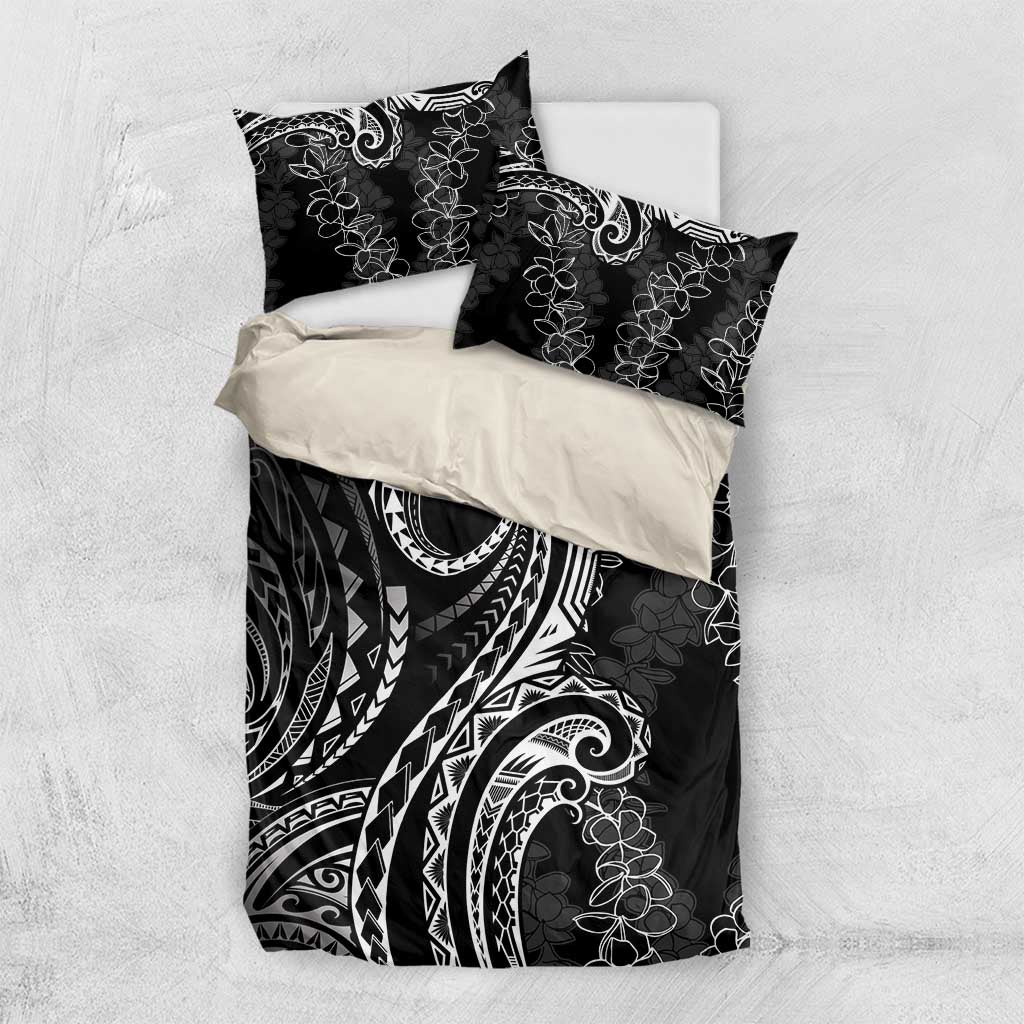 Polynesia Plumeria Lei Bedding Set Black Curves Motif