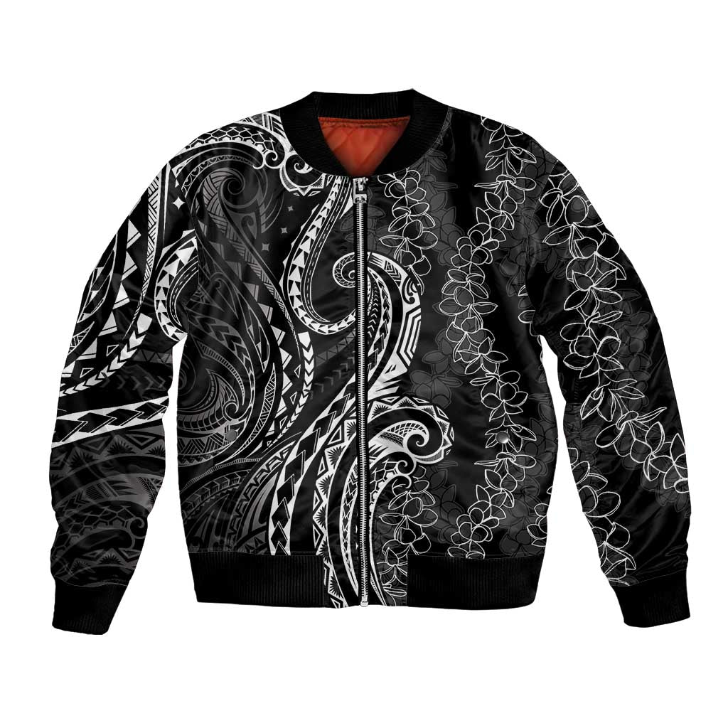 Polynesia Plumeria Lei Bomber Jacket Black Curves Motif