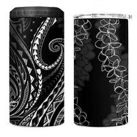 Polynesia Plumeria Lei 4 in 1 Can Cooler Tumbler Black Curves Motif