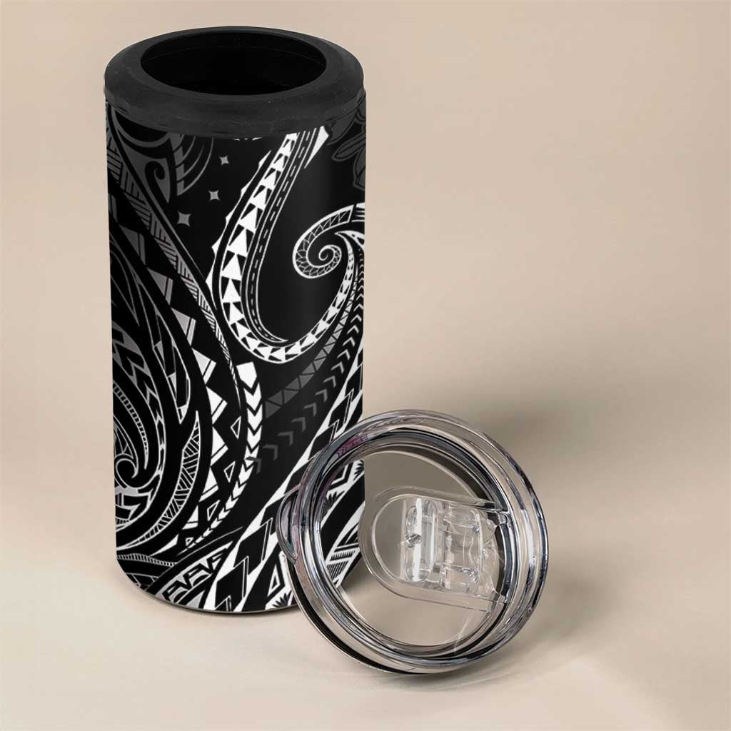 Polynesia Plumeria Lei 4 in 1 Can Cooler Tumbler Black Curves Motif