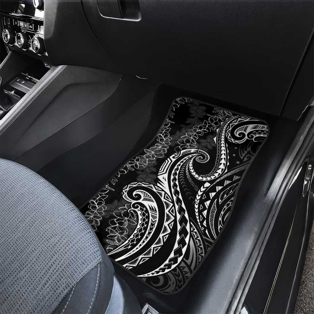 Polynesia Plumeria Lei Car Mats Black Curves Motif