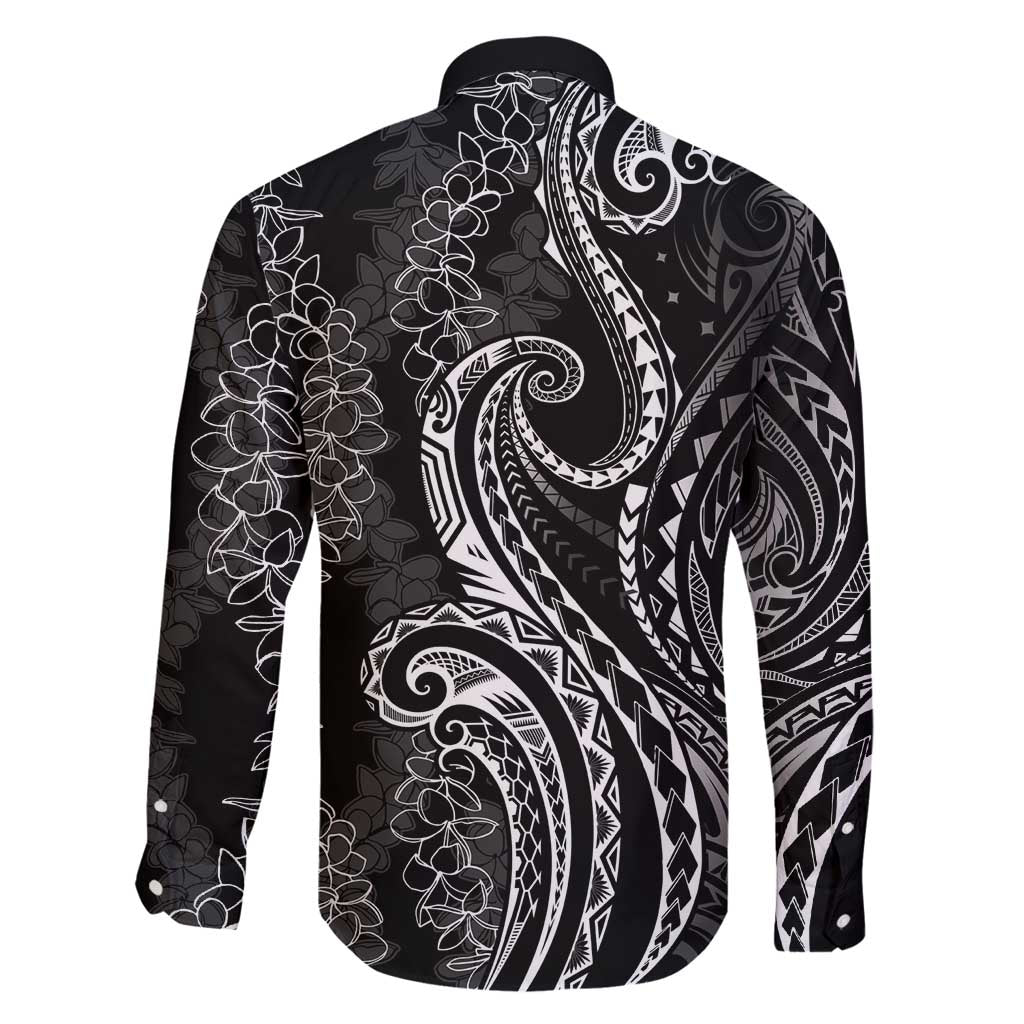 Polynesia Plumeria Lei Family Matching Off Shoulder Maxi Dress and Hawaiian Shirt Black Curves Motif