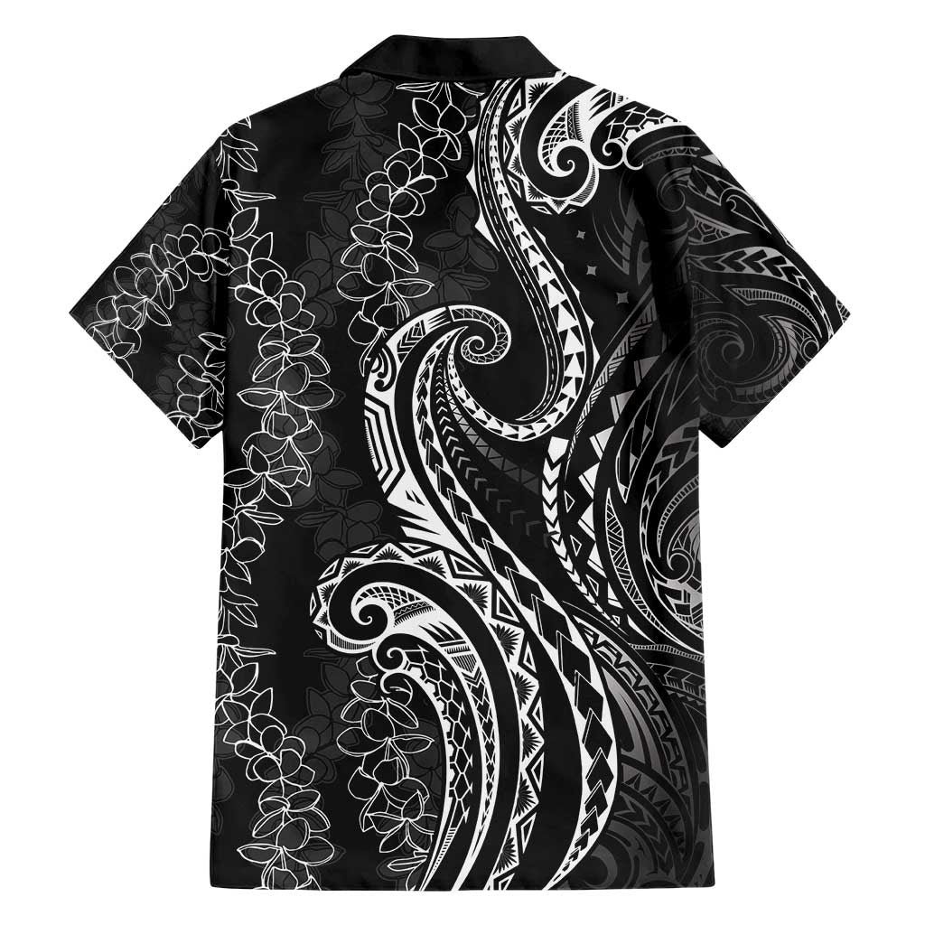 Polynesia Plumeria Lei Family Matching Short Sleeve Bodycon Dress and Hawaiian Shirt Black Curves Motif