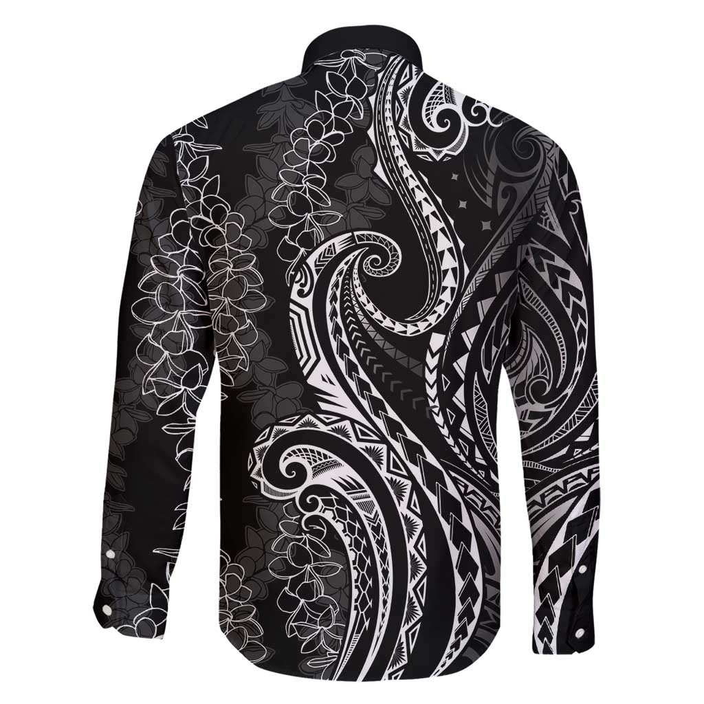 Polynesia Plumeria Lei Family Matching Short Sleeve Bodycon Dress and Hawaiian Shirt Black Curves Motif