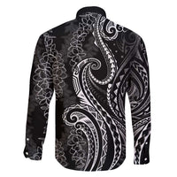 Polynesia Plumeria Lei Family Matching Short Sleeve Bodycon Dress and Hawaiian Shirt Black Curves Motif